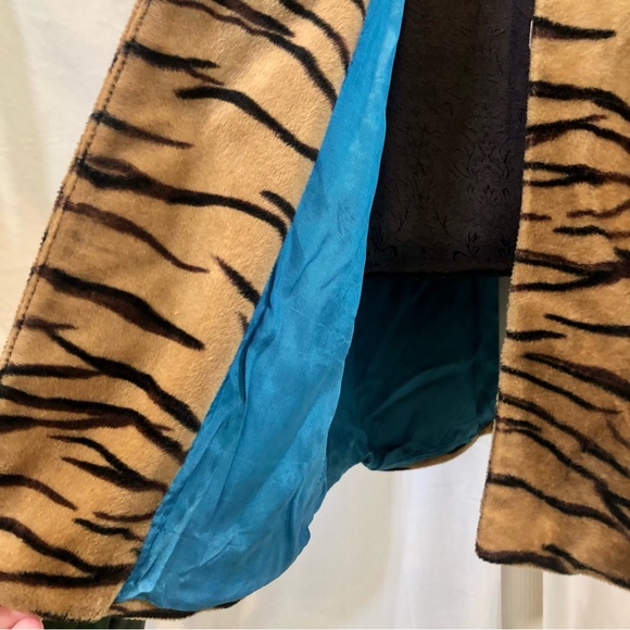 Vintage Y2K Stone Ridge Faux Fur Velvet Tiger Print Button Front Long Coat - Picture 7 of 16